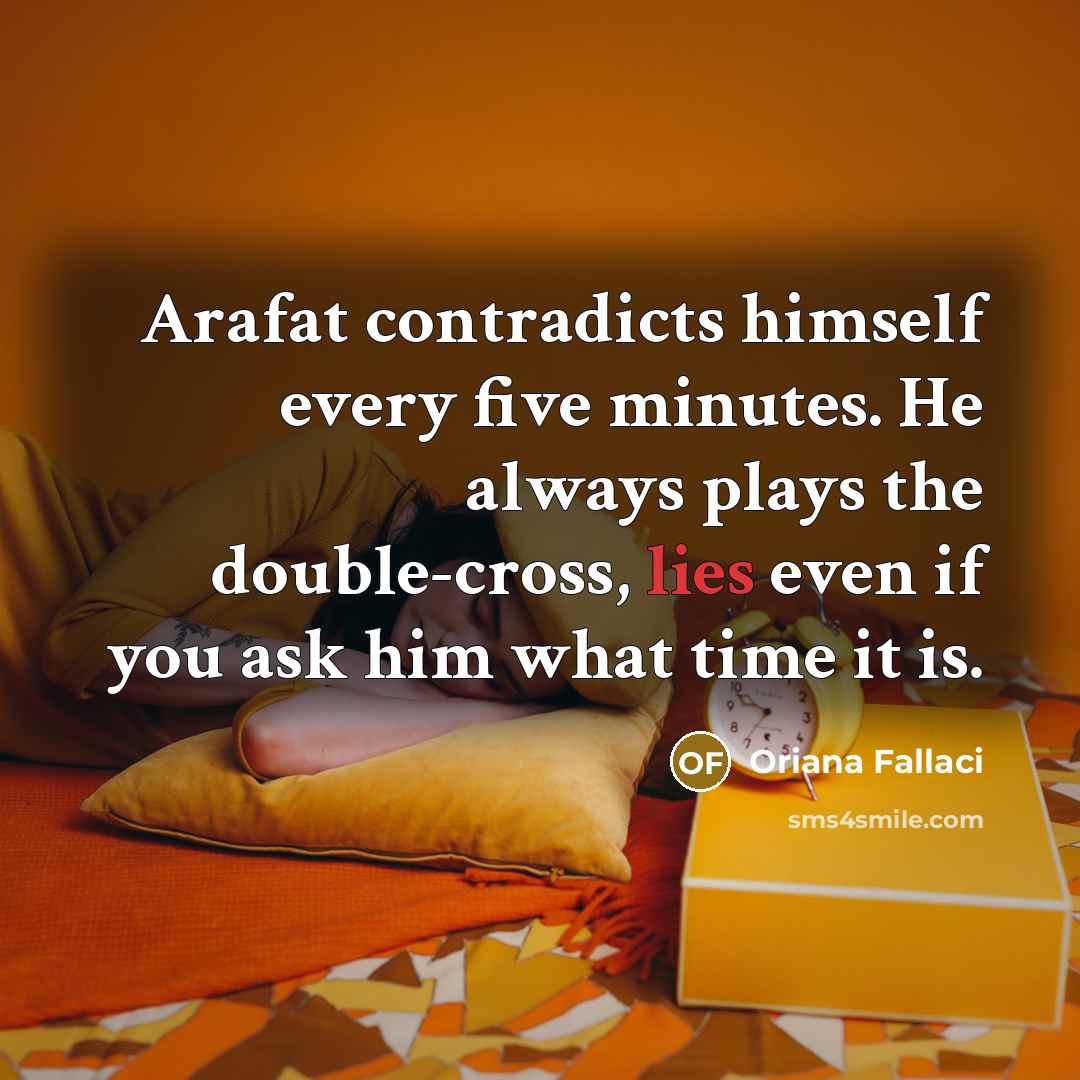 “Arafat contradicts himself every five minutes. He always plays the…” quote by Oriana Fallaci