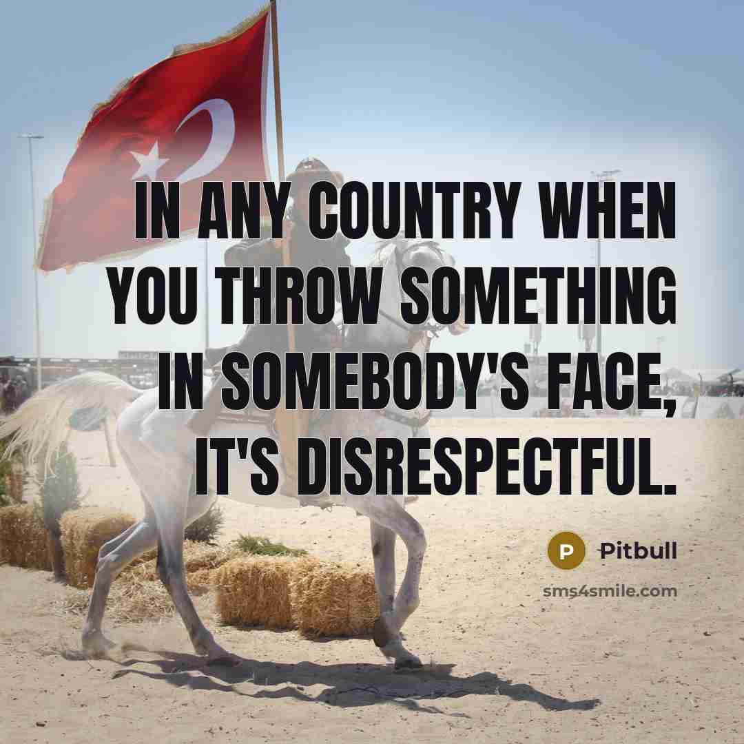 “In any country when you throw something in somebody's face,…” quote by Pitbull