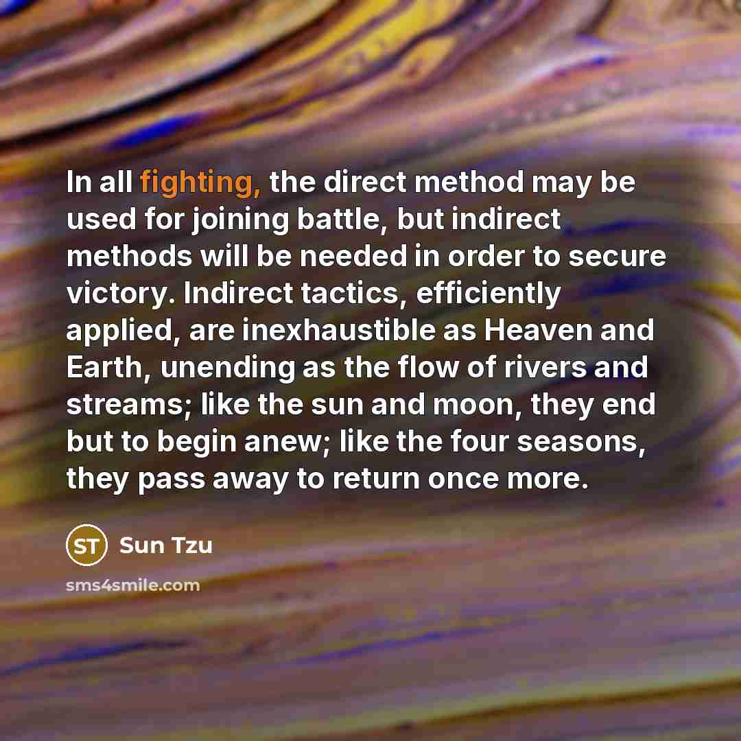 “In all fighting, the direct method may be used for…” quote by Sun Tzu