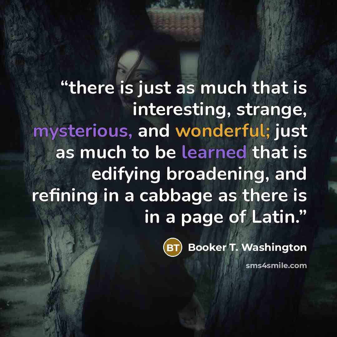 “there is just as much that is interesting, strange, mysterious, and wonderful; just as much to be learned that is edifying broadening, and refining in a cabbage as there is in a page of Latin.” quote by Booker T. Washington