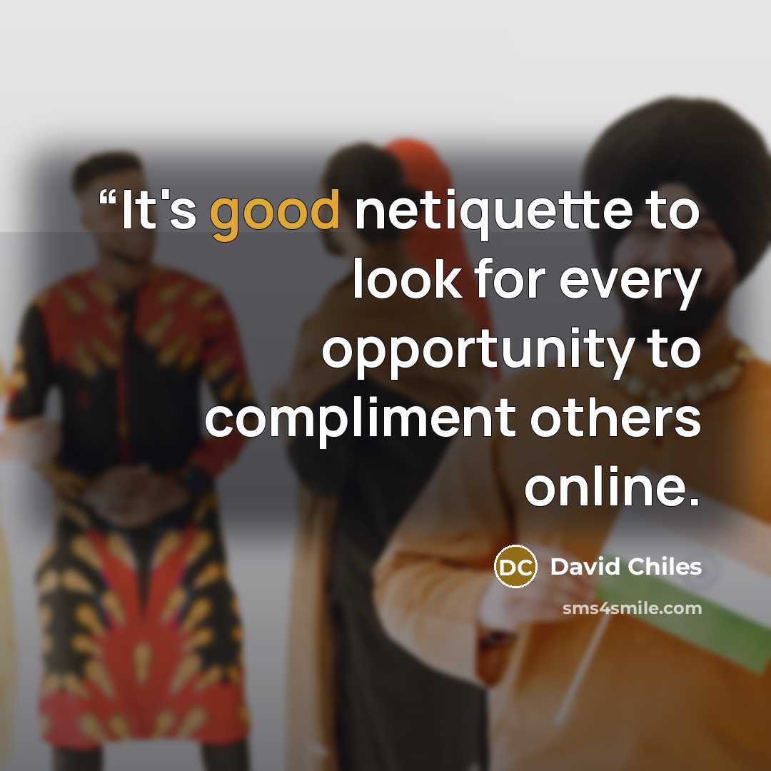 ““It's good netiquette to look for every opportunity to compliment others online.” quote by David Chiles