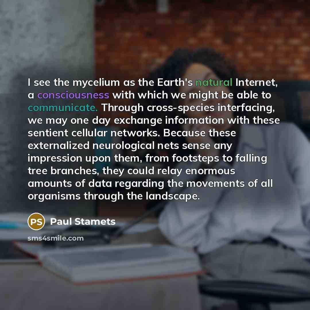 “I see the mycelium as the Earth's natural Internet, a…” quote by Paul Stamets