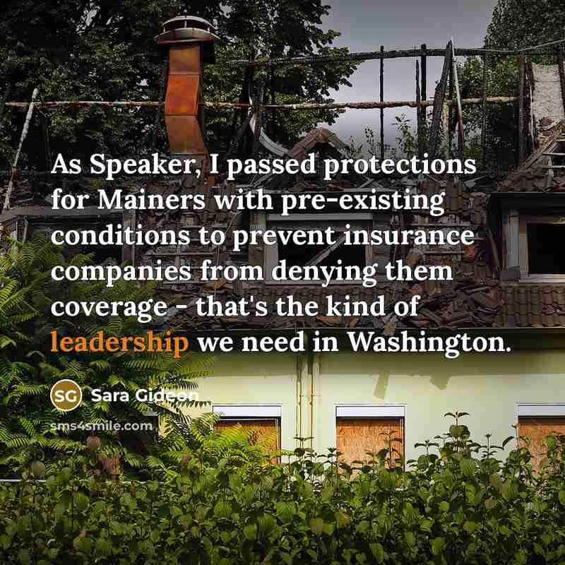 “As Speaker, I passed protections for Mainers with pre-existing conditions…” quote by Sara Gideon