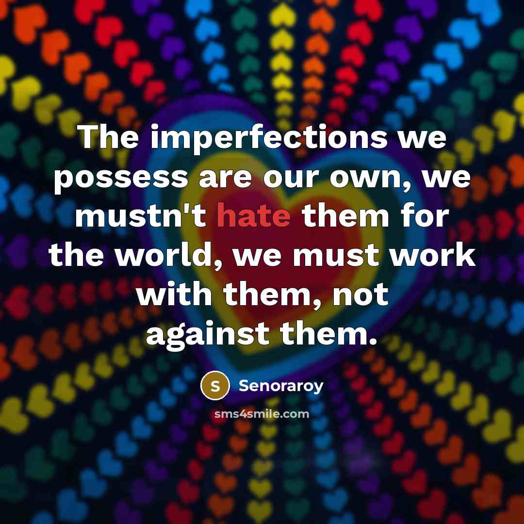“The imperfections we possess are our own, we mustn't hate them for the world, we must work with them, not against them.” quote by Senoraroy