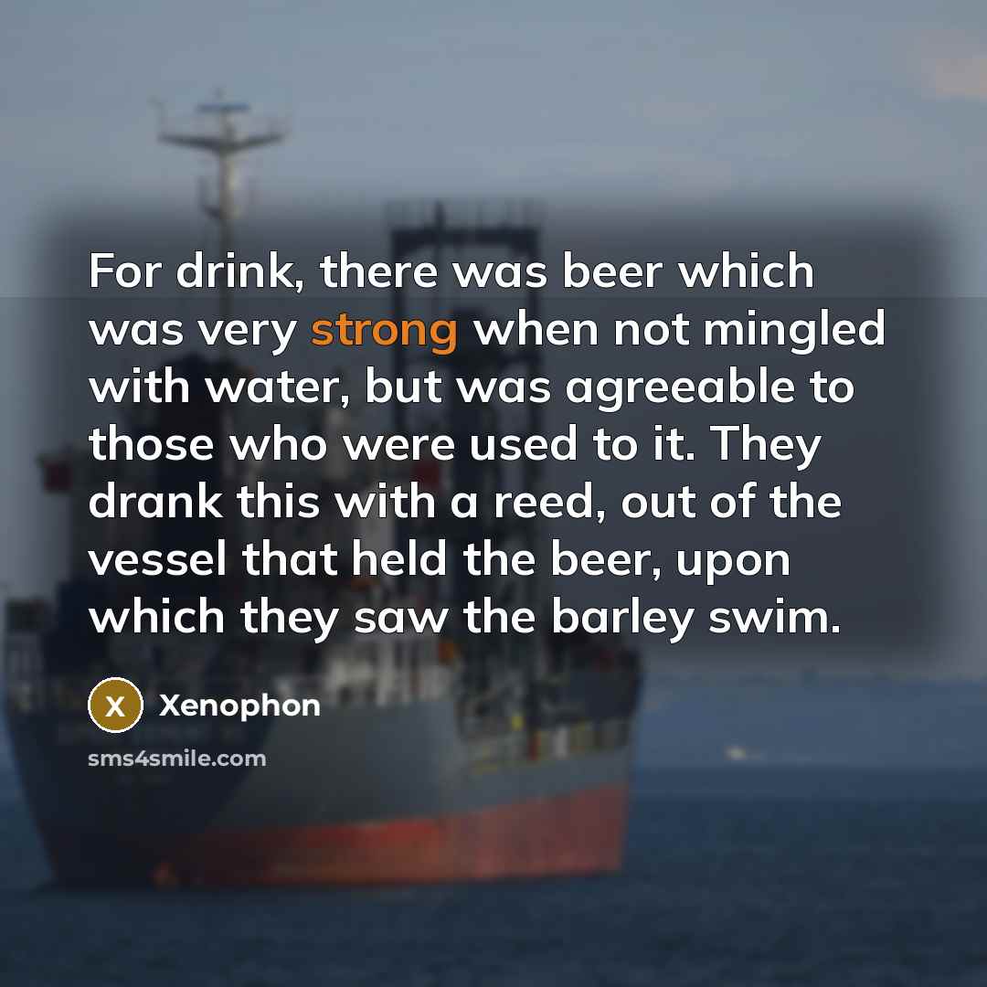 “For drink, there was beer which was very strong when…” quote by Xenophon