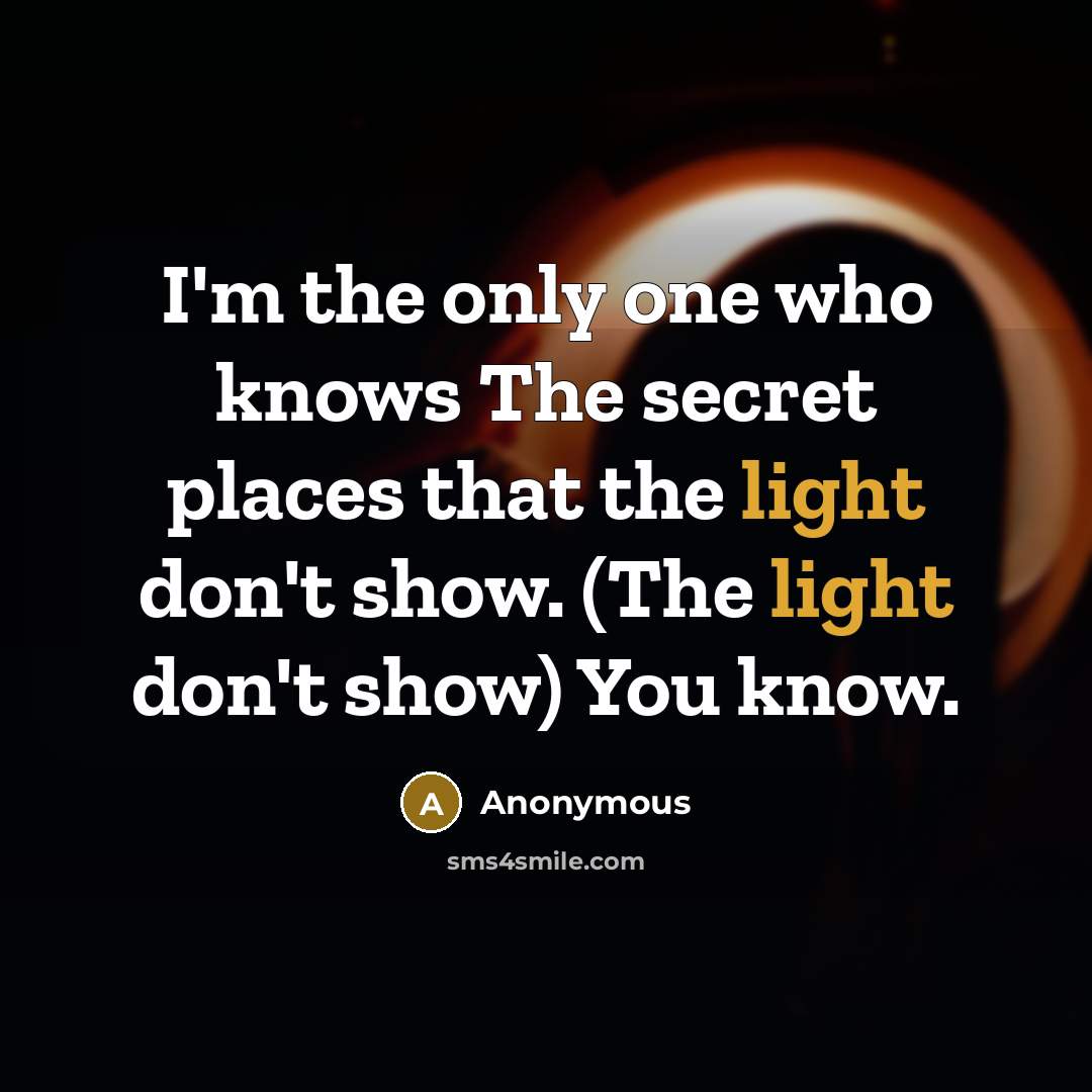 “I'm the only one who knows The secret places that the light don't show. (The light don't show) You know.” quote by Anonymous