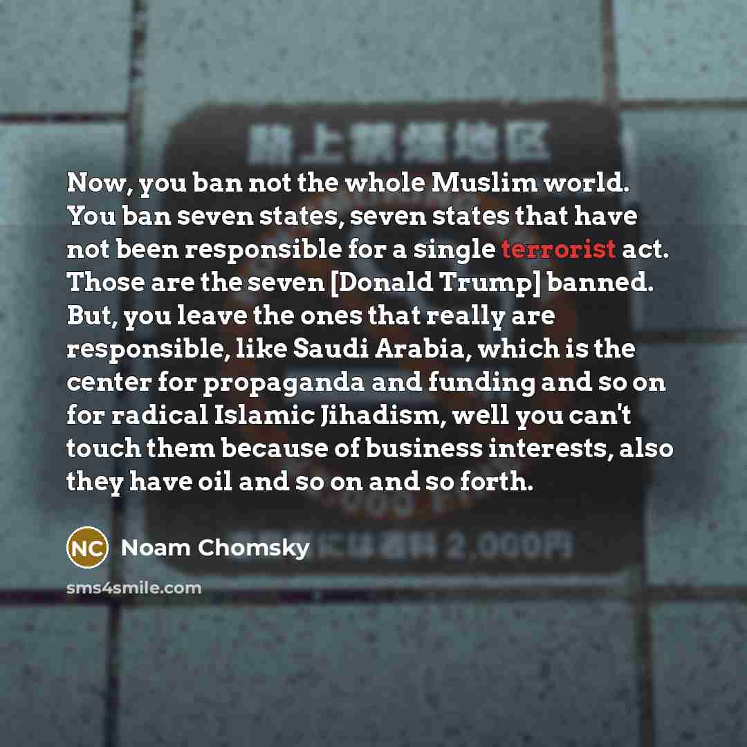 “Now, you ban not the whole Muslim world. You ban…” quote by Noam Chomsky