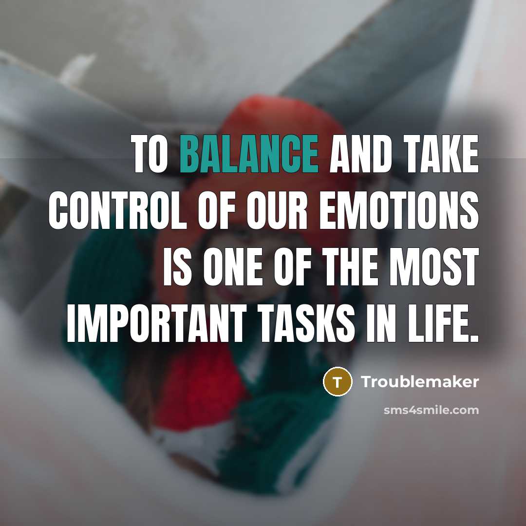 “To balance and take control of our emotions is one of the most important tasks in life.” quote by Troublemaker