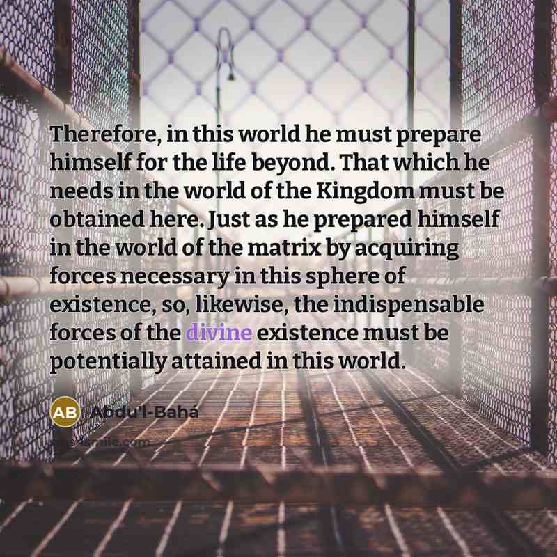 “Therefore, in this world he must prepare himself for the…” quote by Abdu'l-Bahá