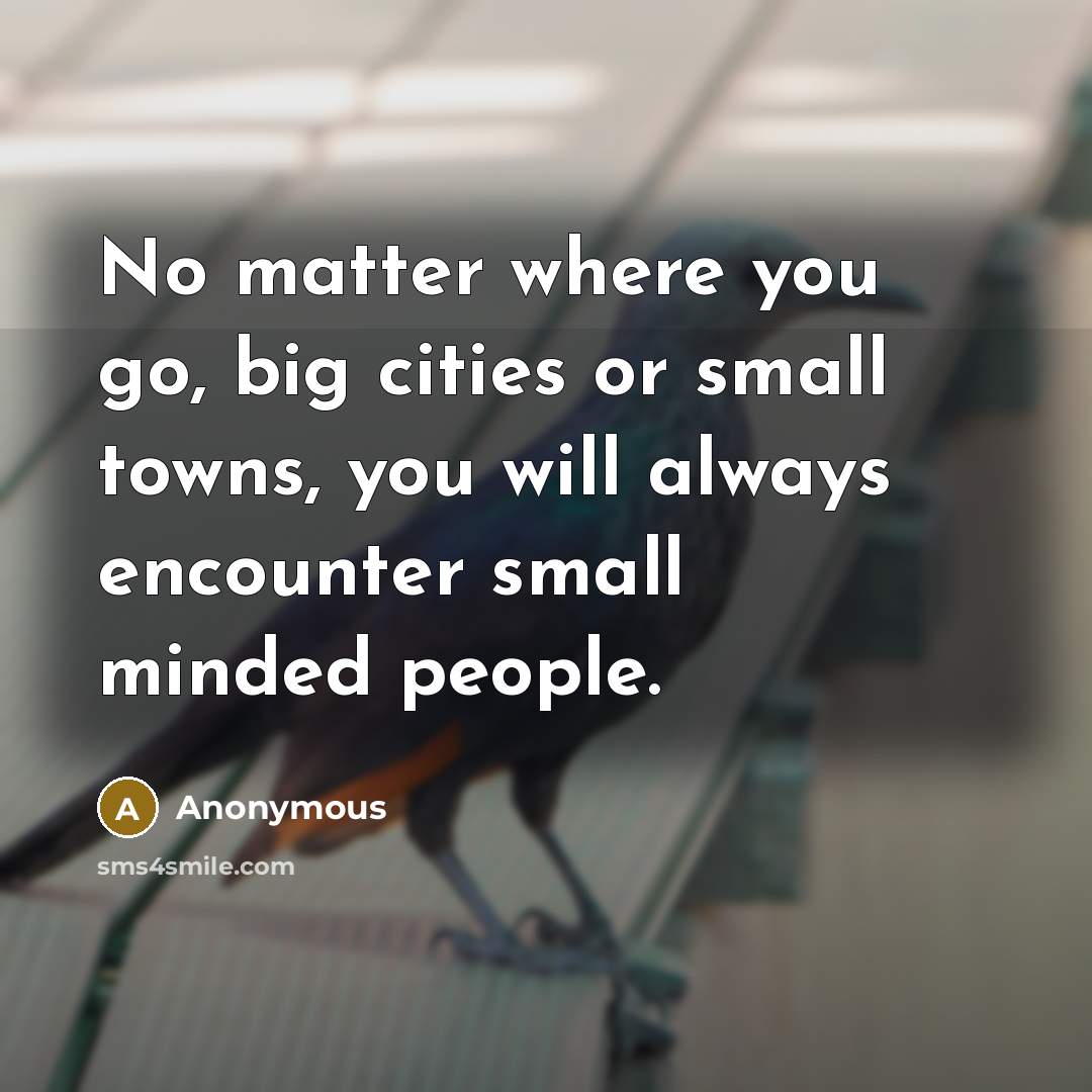 “No matter where you go, big cities or small towns, you will always encounter small minded people.” quote by Anonymous