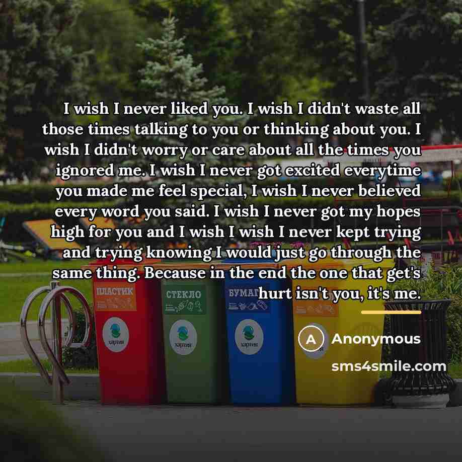 “I wish I never liked you. I wish I didn't…” quote by Anonymous
