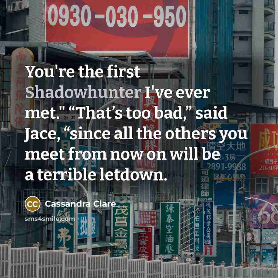 “You're the first Shadowhunter I've ever met." “That’s too bad,”…” quote by Cassandra Clare