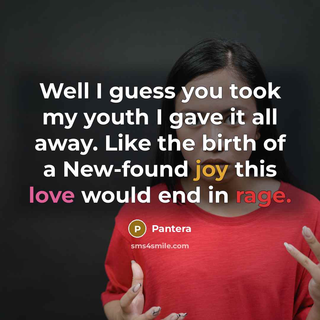 “Well I guess you took my youth I gave it…” quote by Pantera