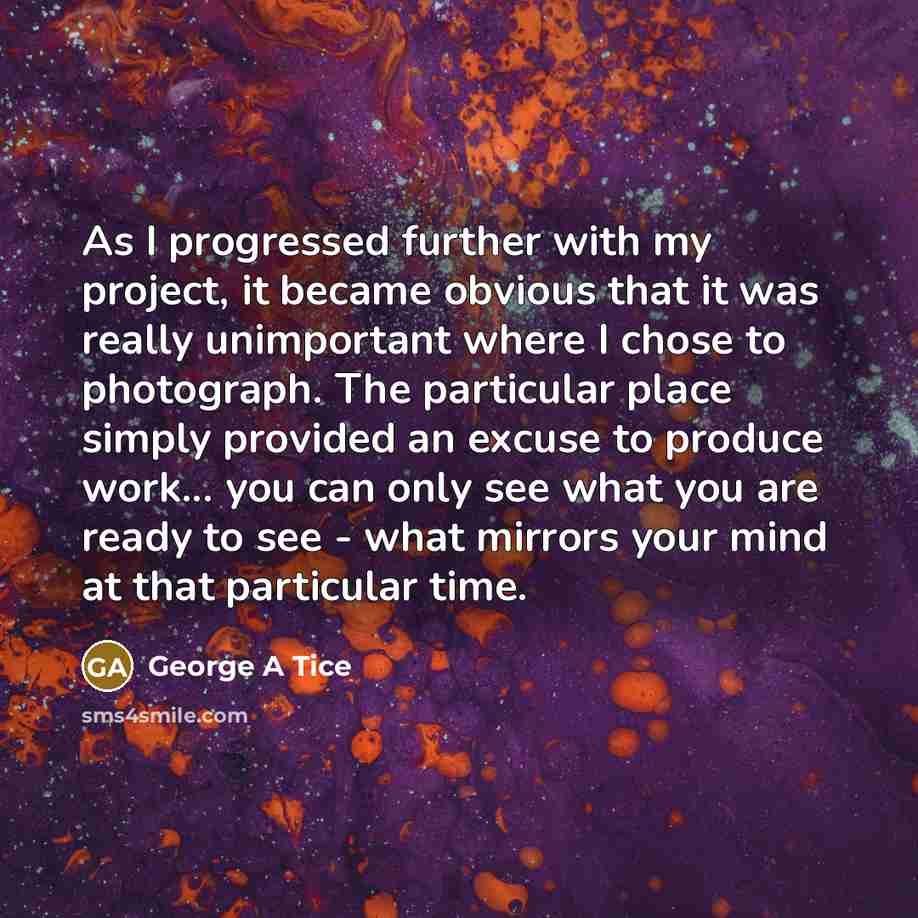 “As I progressed further with my project, it became obvious…” quote by George A Tice