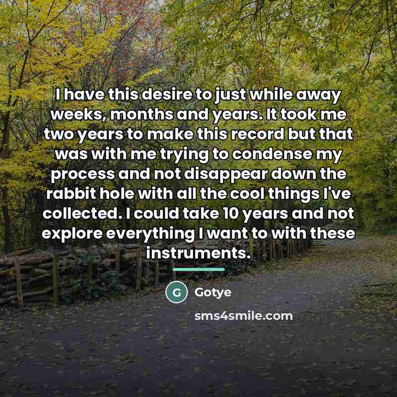 “I have this desire to just while away weeks, months…” quote by Gotye
