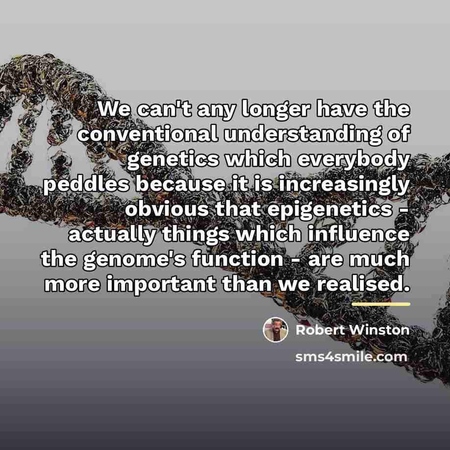 “We can't any longer have the conventional understanding of genetics…” quote by Robert Winston