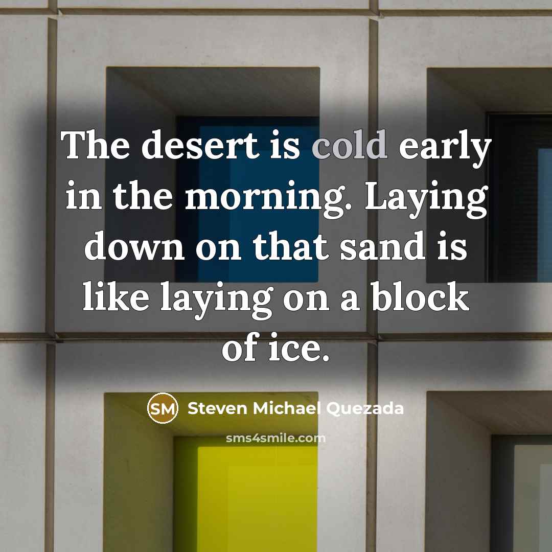 “The desert is cold early in the morning. Laying down…” quote by Steven Michael Quezada