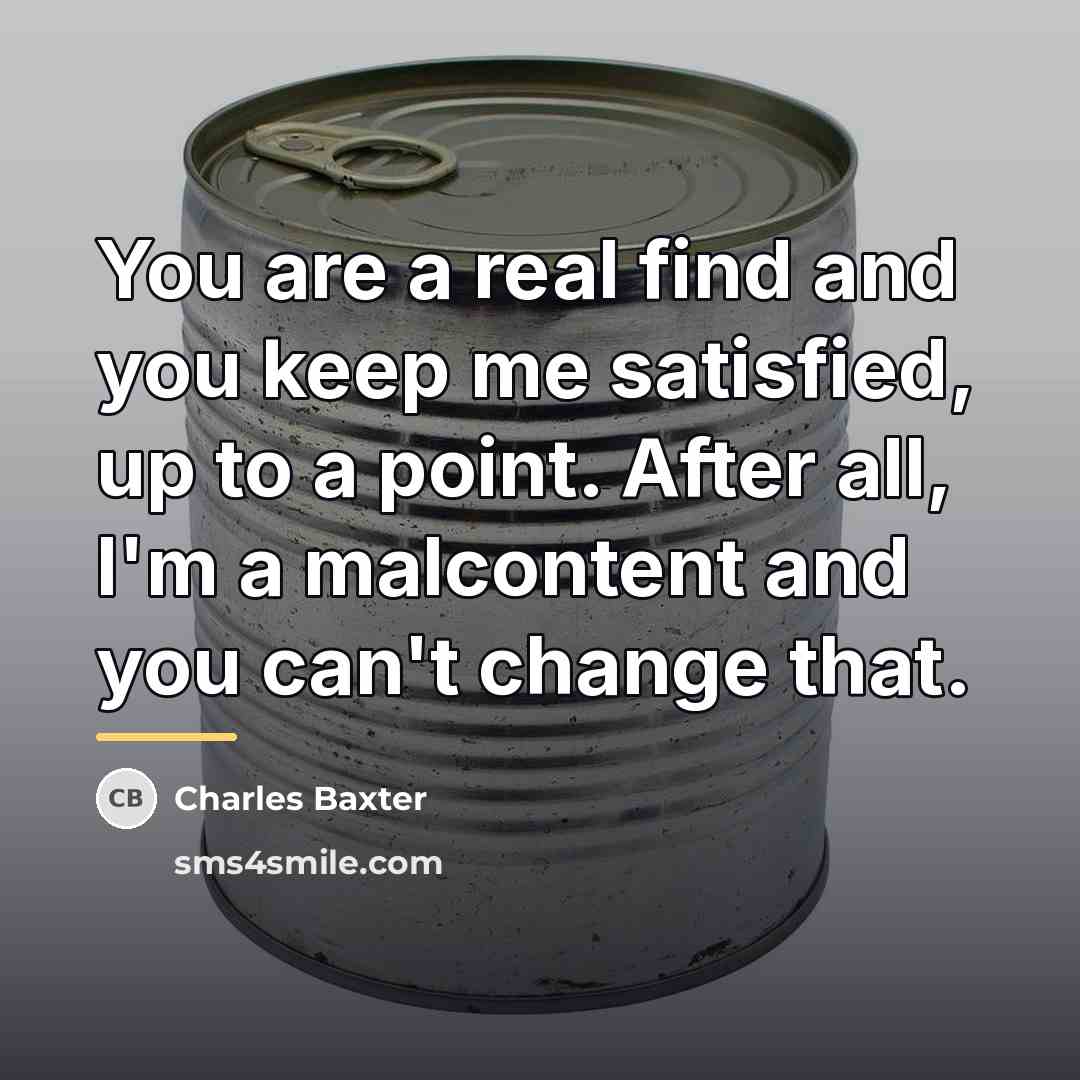 “You are a real find and you keep me satisfied,…” quote by Charles Baxter
