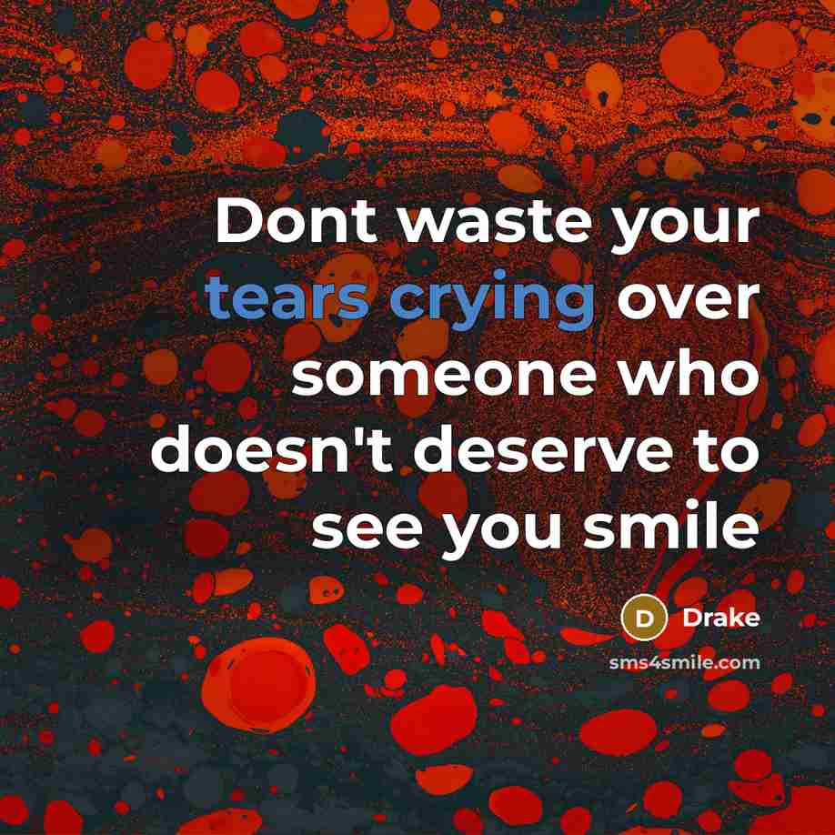 “Dont waste your tears crying over someone who doesn't deserve to see you smile” quote by Drake