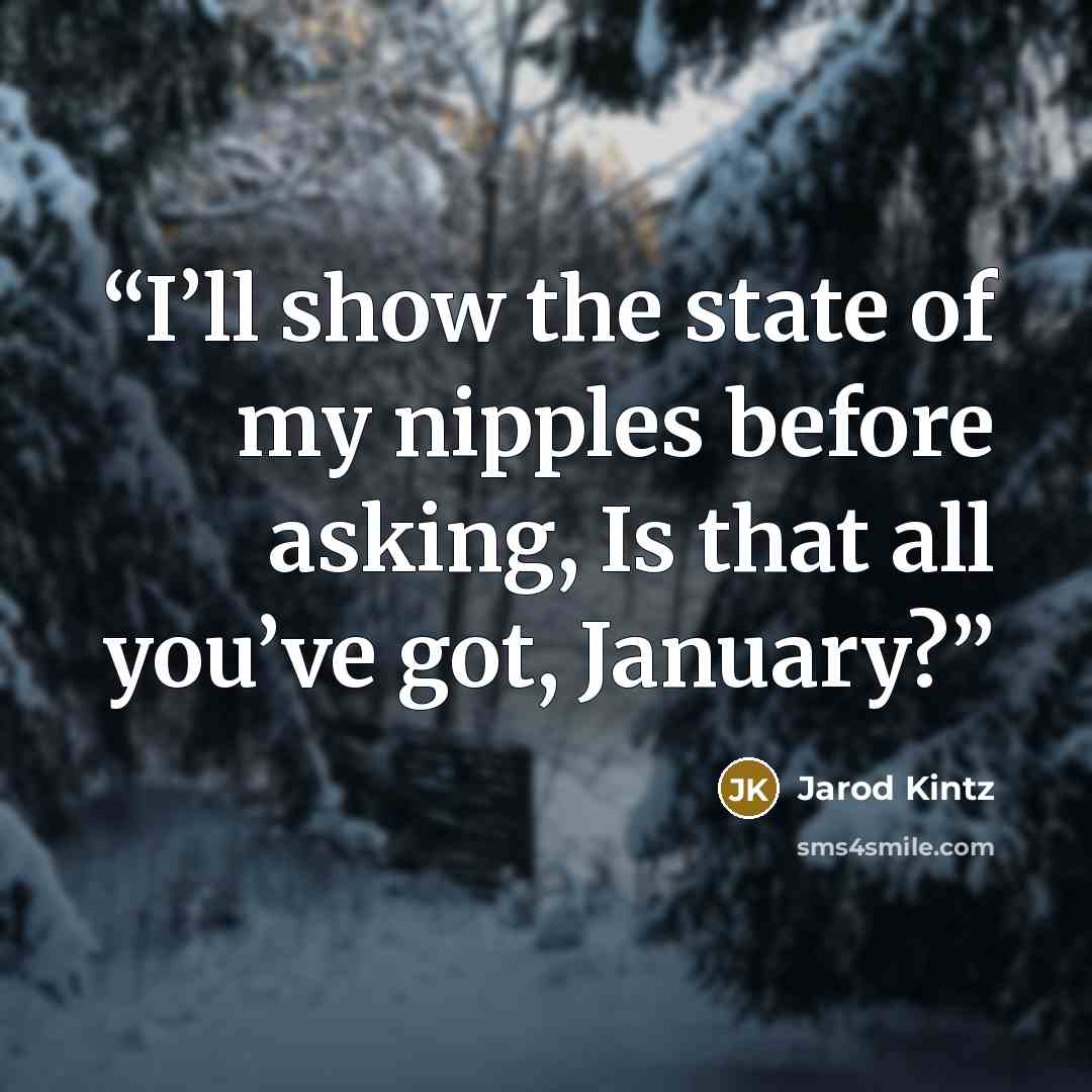 “I’ll show the state of my nipples before asking, Is that all you’ve got, January?” quote by Jarod Kintz