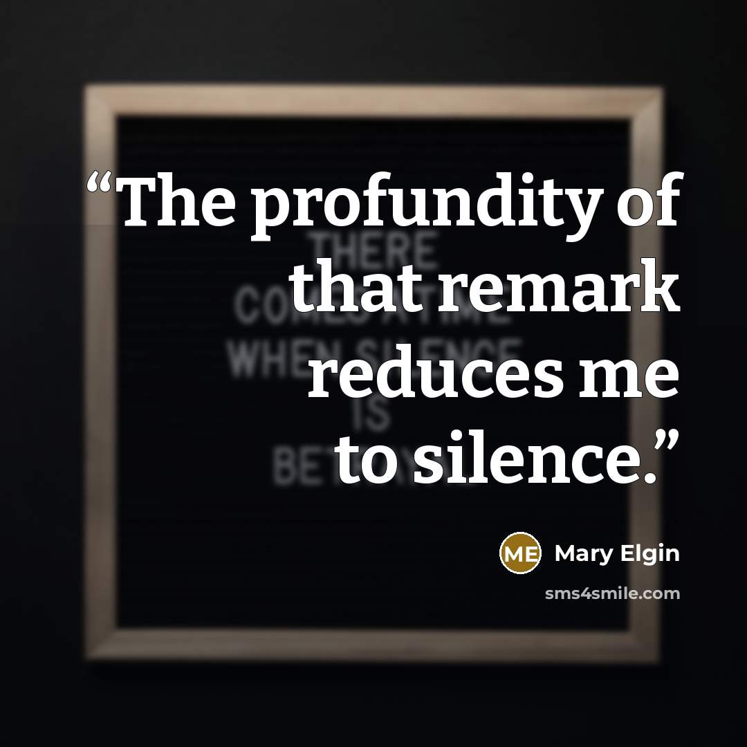 “The profundity of that remark reduces me to silence.” quote by Mary Elgin