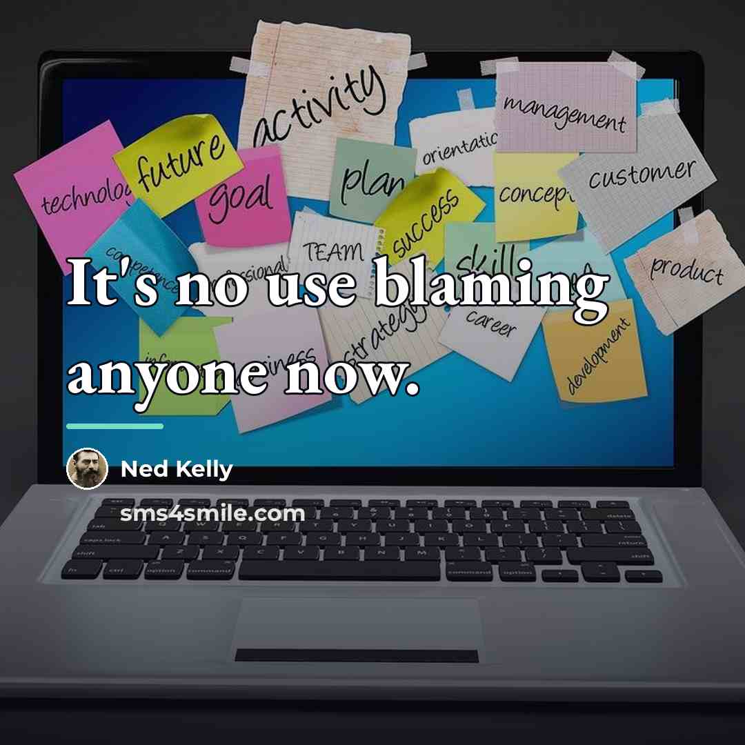 “It's no use blaming anyone now.…” quote by Ned Kelly