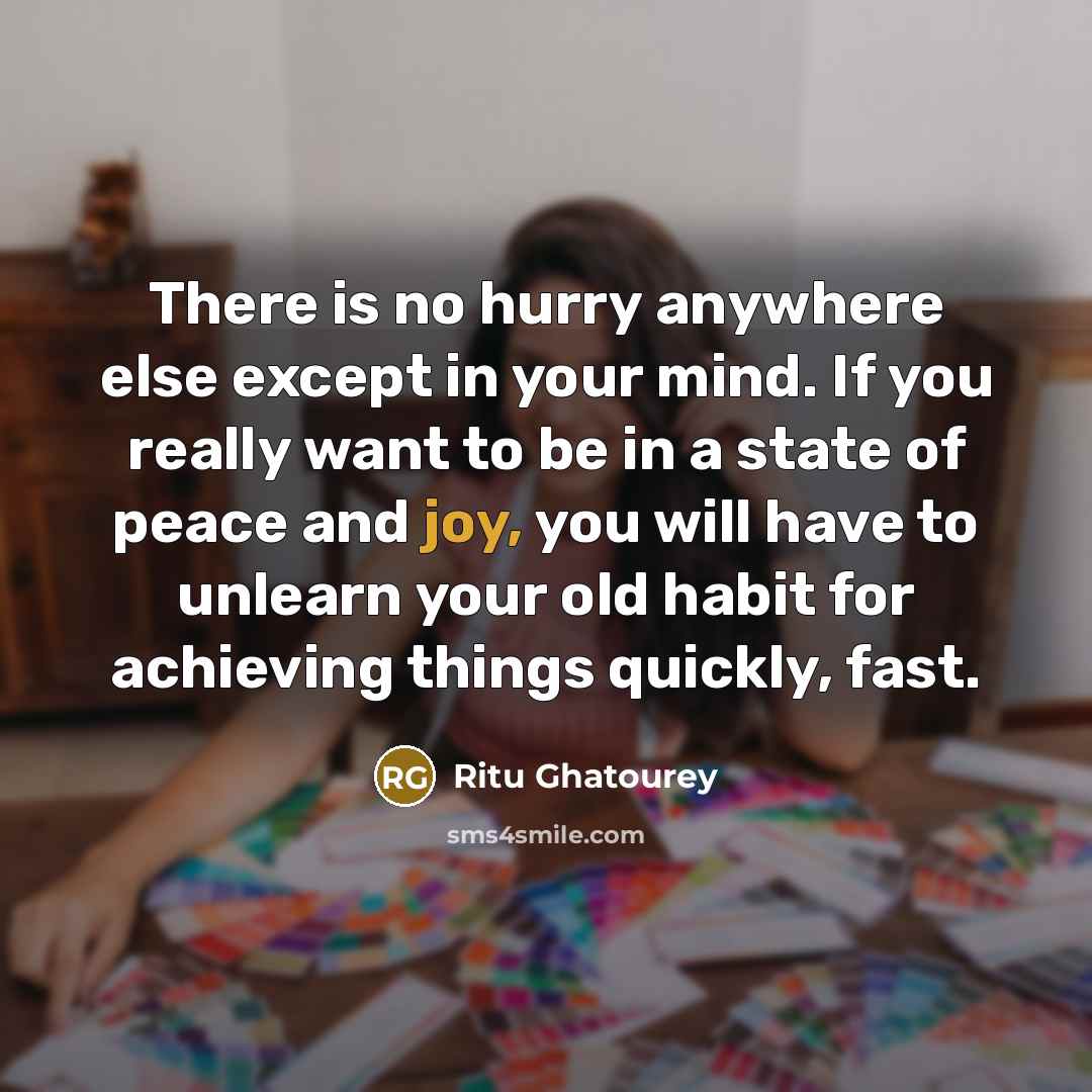 “There is no hurry anywhere else except in your mind.…” quote by Ritu Ghatourey