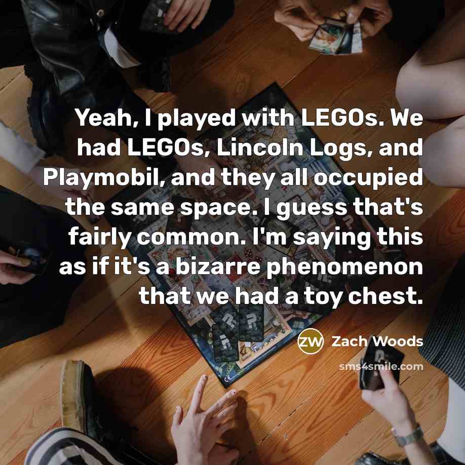 “Yeah, I played with LEGOs. We had LEGOs, Lincoln Logs,…” quote by Zach Woods