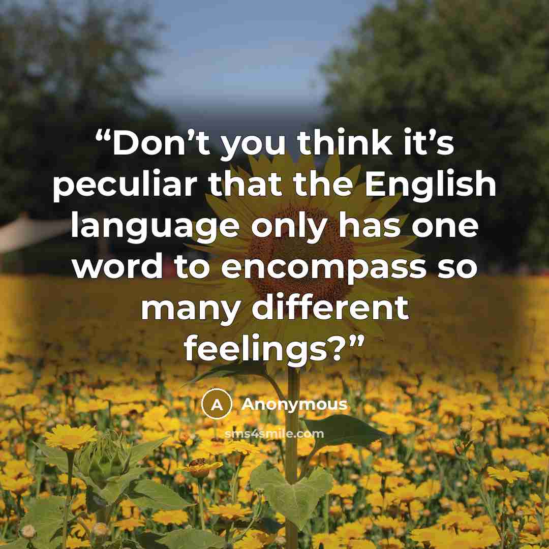 “Don’t you think it’s peculiar that the English language only has one word to encompass so many different feelings?” quote by Anonymous