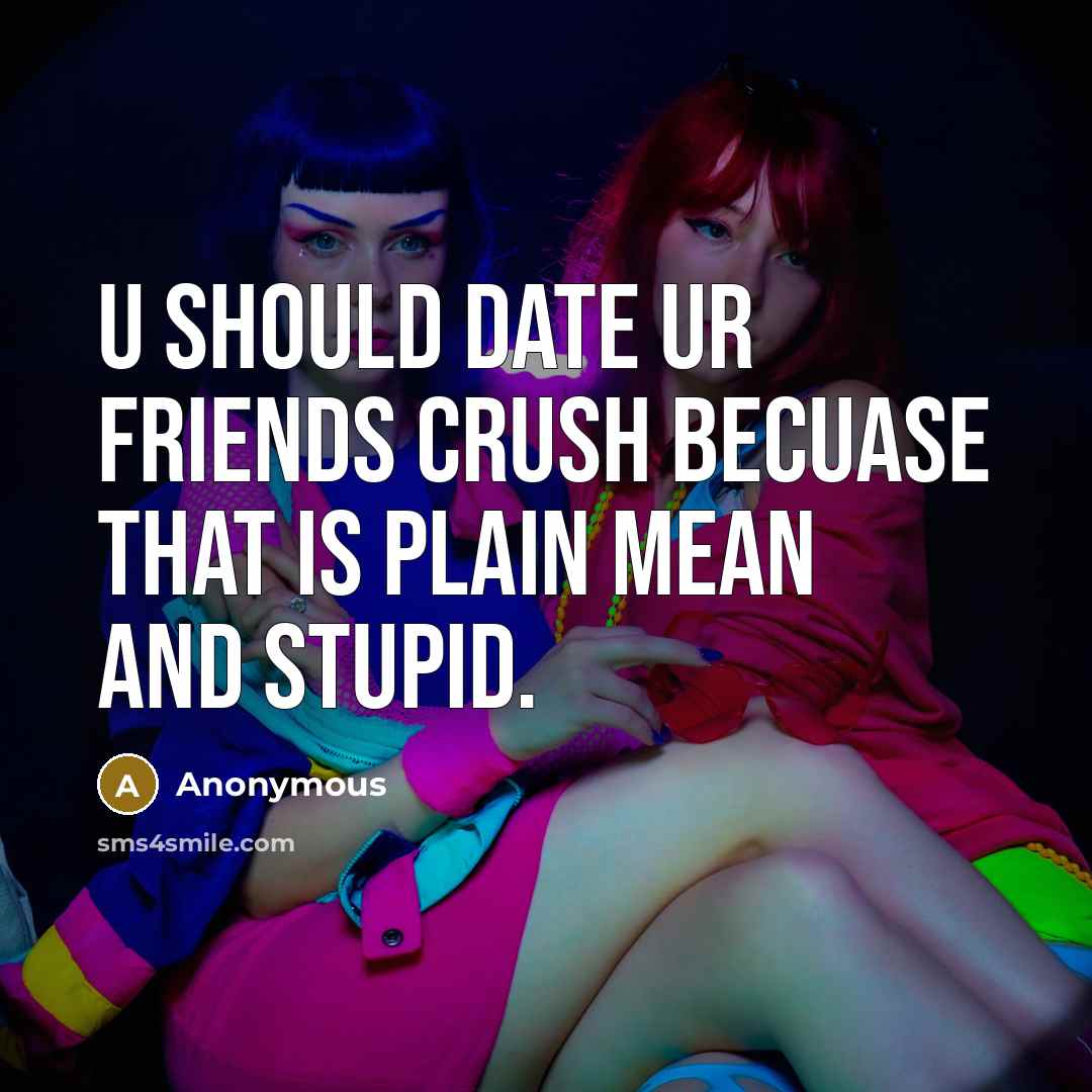 “U should date ur friends crush becuase that is plain mean and stupid.” quote by Anonymous