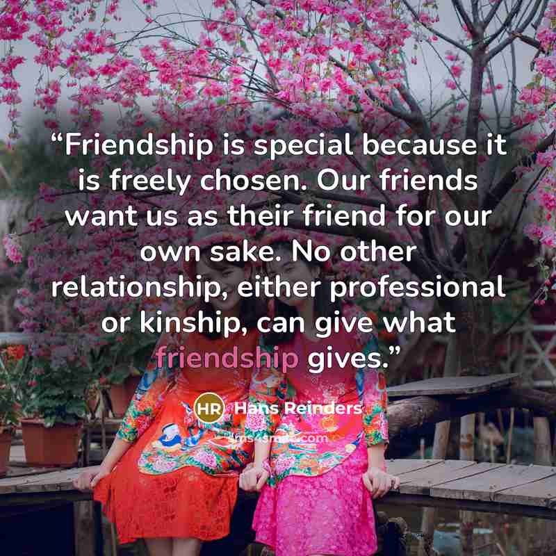 “Friendship is special because it is freely chosen. Our friends want us as their friend for our own sake. No other relationship, either professional or kinship, can give what friendship gives.” quote by Hans Reinders