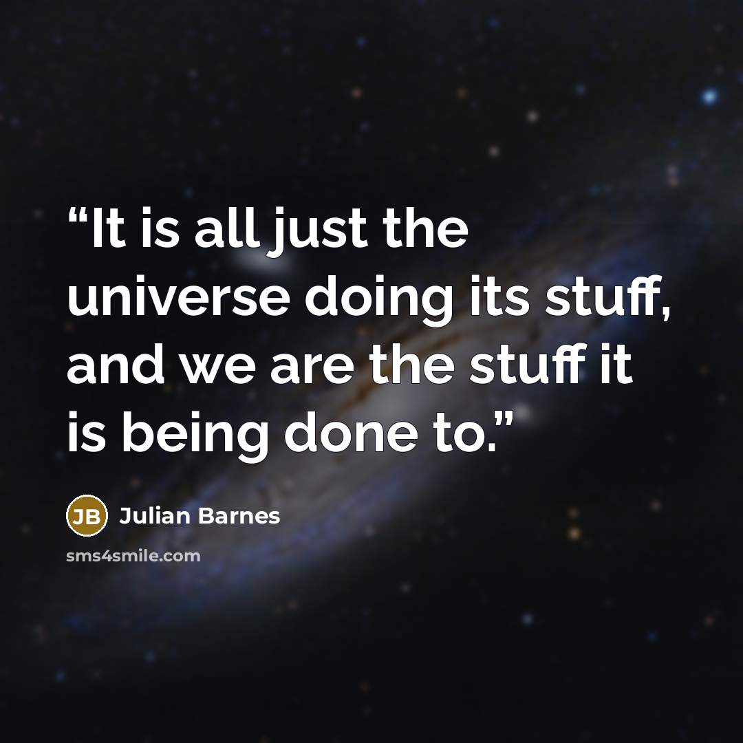 “It is all just the universe doing its stuff, and we are the stuff it is being done to.” quote by Julian Barnes