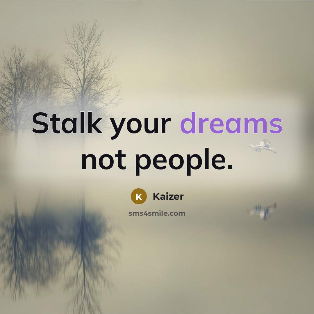 “Stalk your dreams not people.” quote by Kaizer