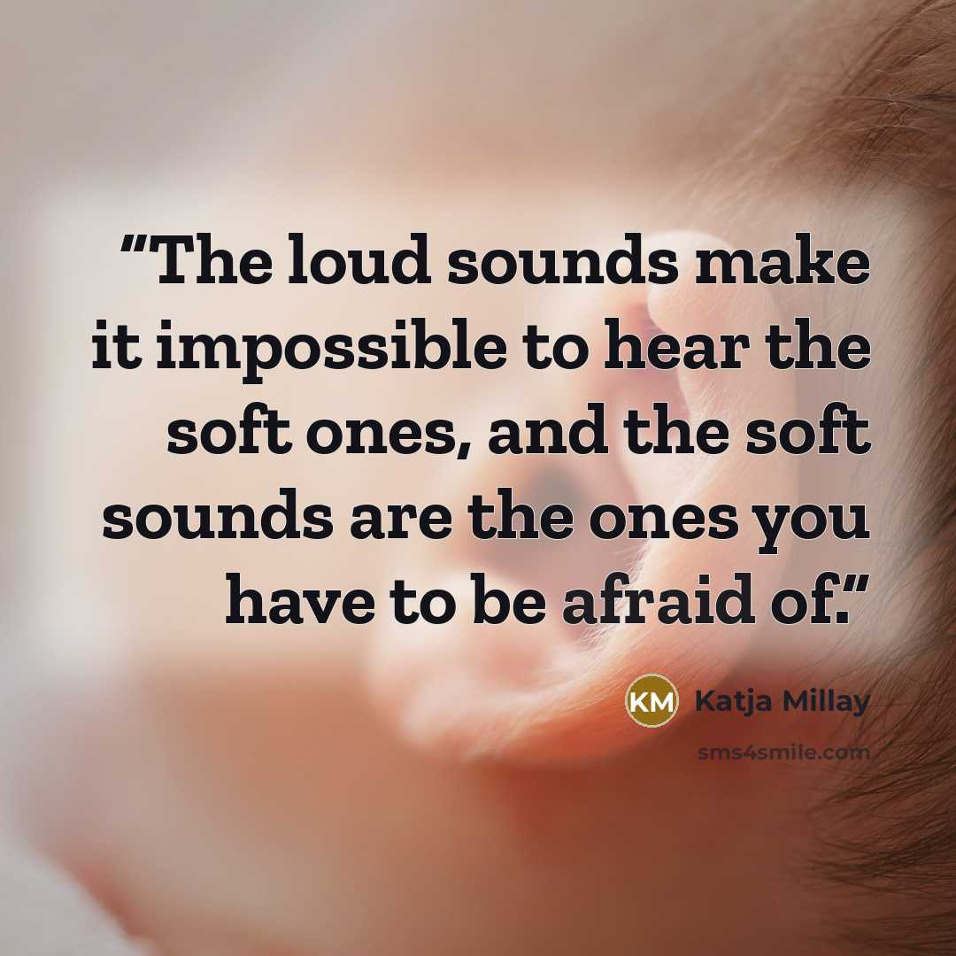 “The loud sounds make it impossible to hear the soft ones, and the soft sounds are the ones you have to be afraid of.” quote by Katja Millay