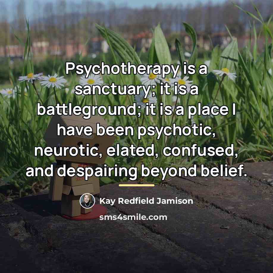 “Psychotherapy is a sanctuary; it is a battleground; it is…” quote by Kay Redfield Jamison