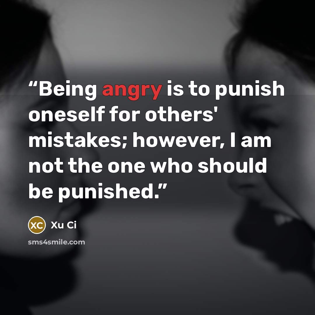 “Being angry is to punish oneself for others' mistakes; however, I am not the one who should be punished.” quote by Xu Ci