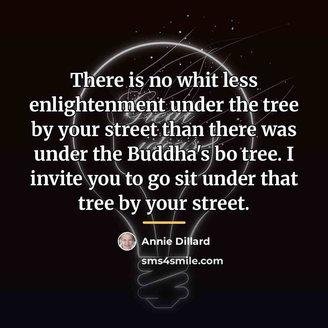 “There is no whit less enlightenment under the tree by…” quote by Annie Dillard