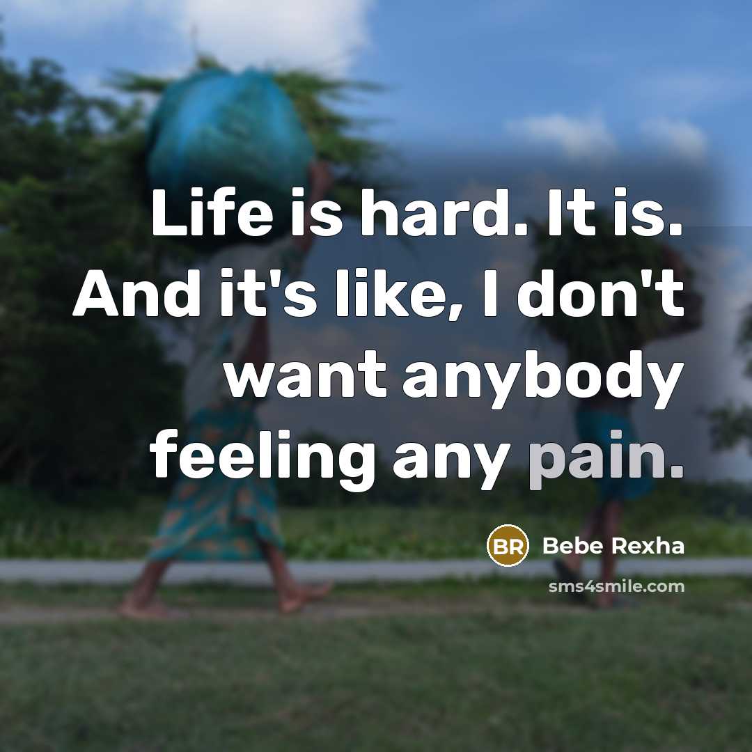 “Life is hard. It is. And it's like, I don't want anybody feeling any pain.” quote by Bebe Rexha