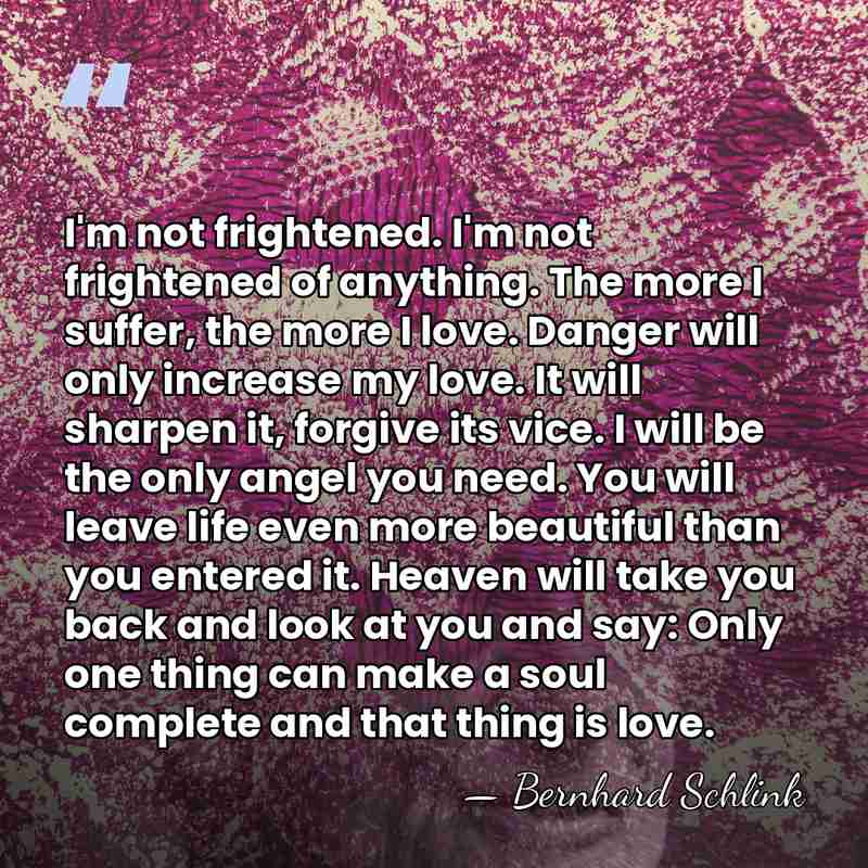 I'm not frightened. I'm not frightened of anything. The more I suffer,&hellip; - Bernhard Schlink