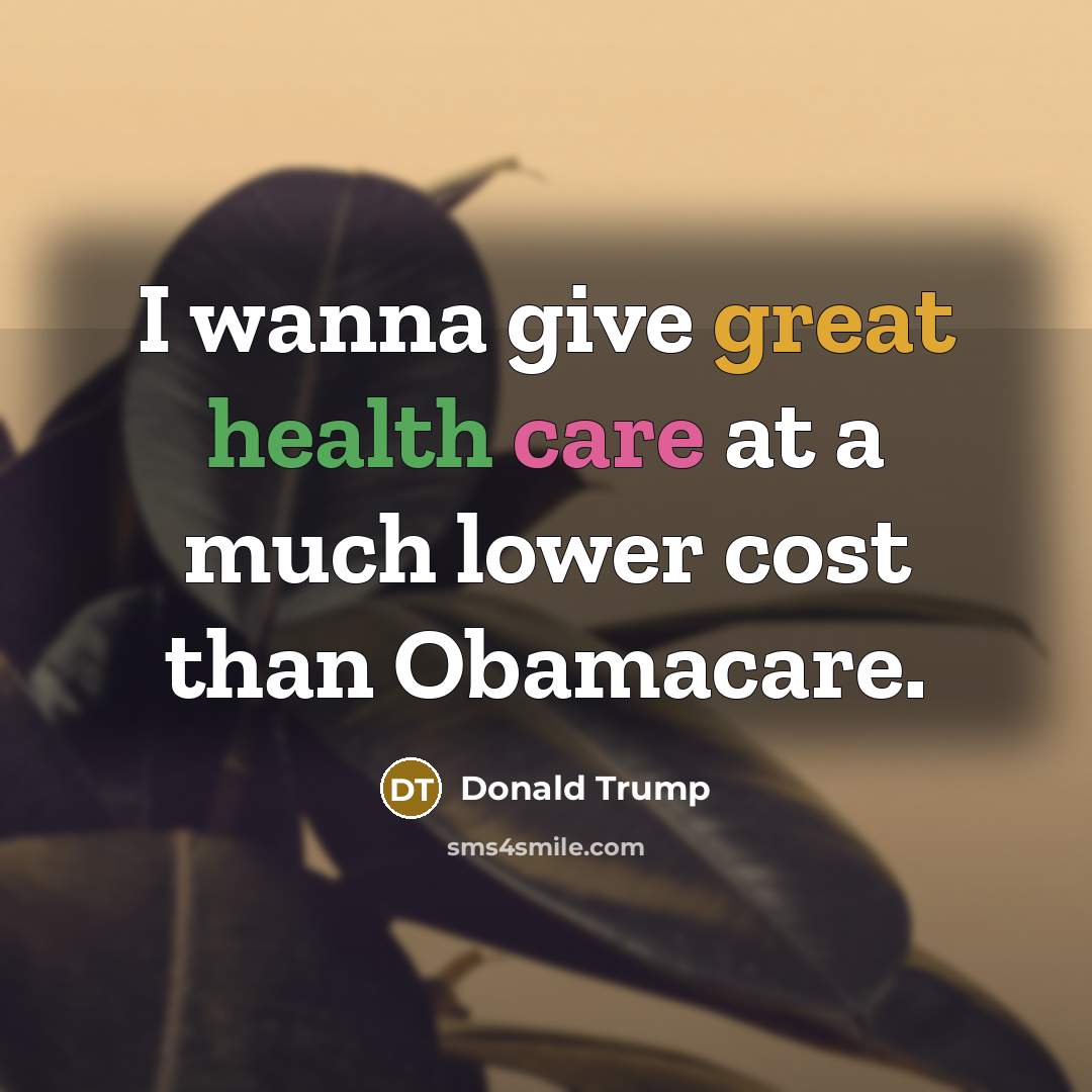 “I wanna give great health care at a much lower…” quote by Donald Trump