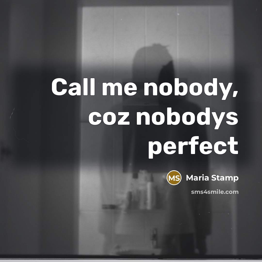 “Call me nobody, coz nobodys perfect” quote by Maria Stamp