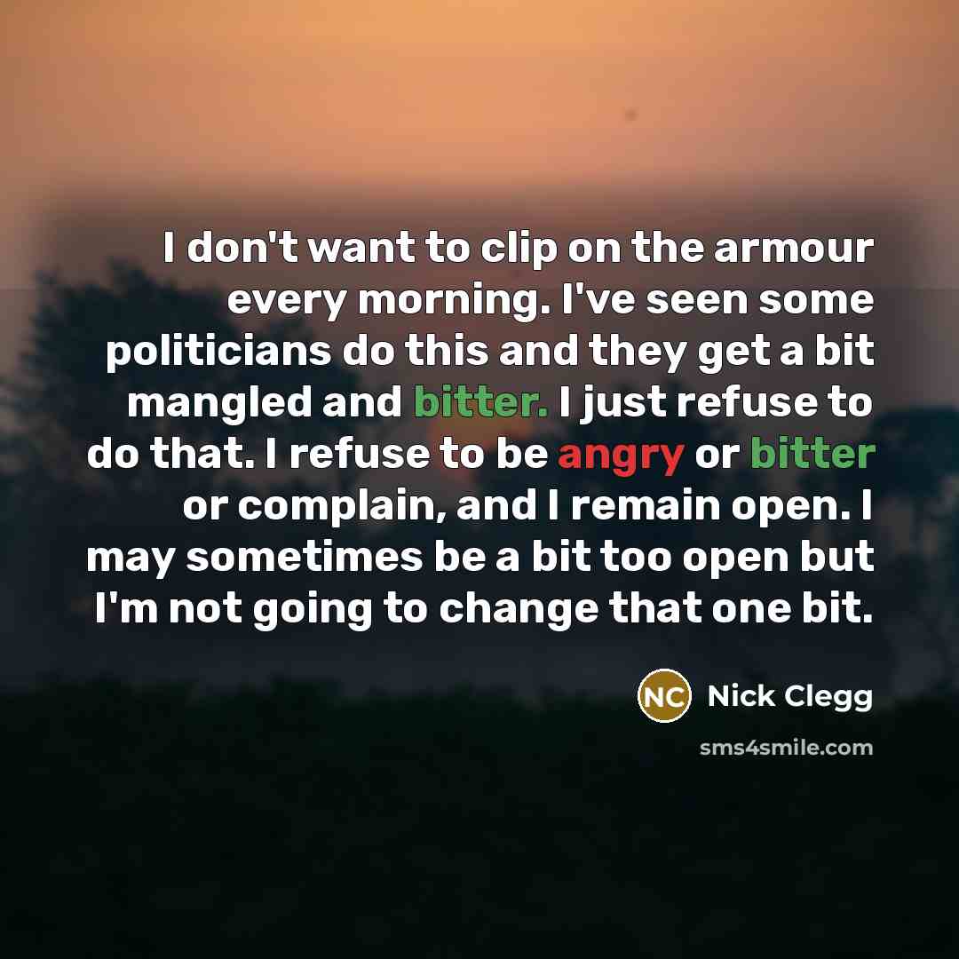 “I don't want to clip on the armour every morning.…” quote by Nick Clegg