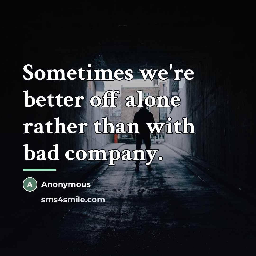 “Sometimes we're better off alone rather than with bad company.…” quote by Anonymous