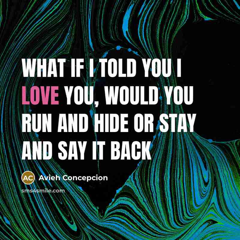 “What If I Told You I Love You, Would You Run And Hide Or Stay And Say It Back” quote by Avieh Concepcion