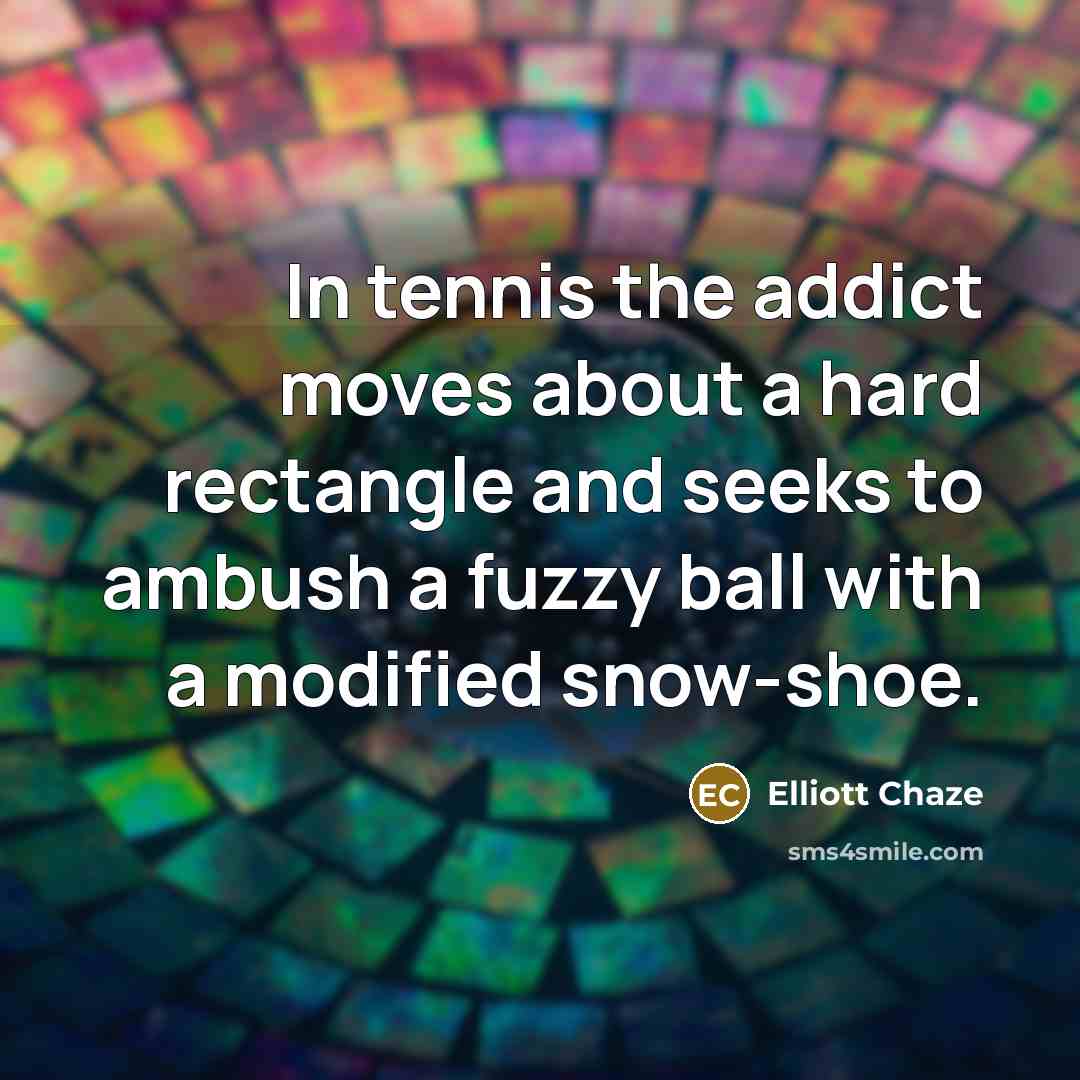“In tennis the addict moves about a hard rectangle and…” quote by Elliott Chaze