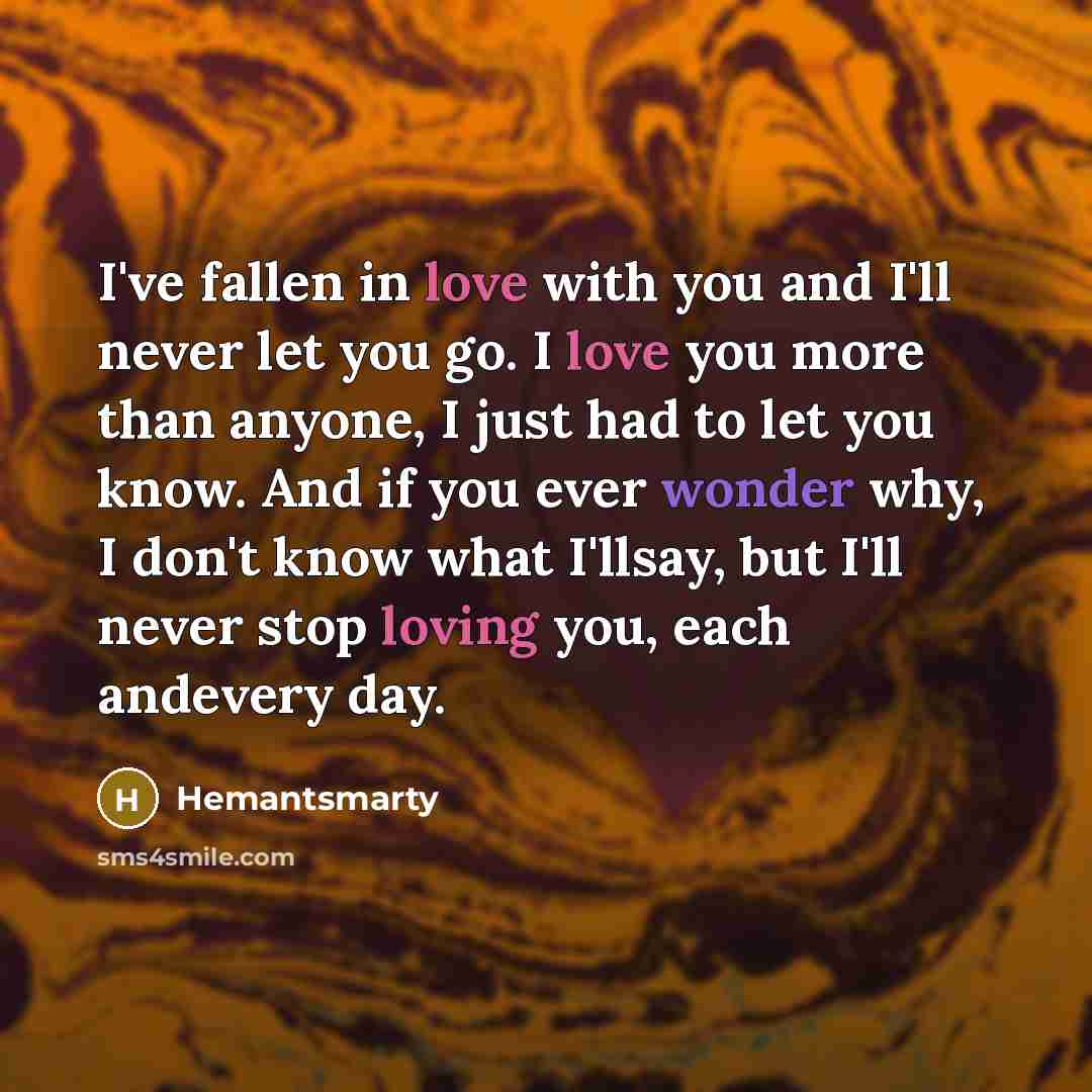 “I've fallen in love with you and I'll never let…” quote by Hemantsmarty
