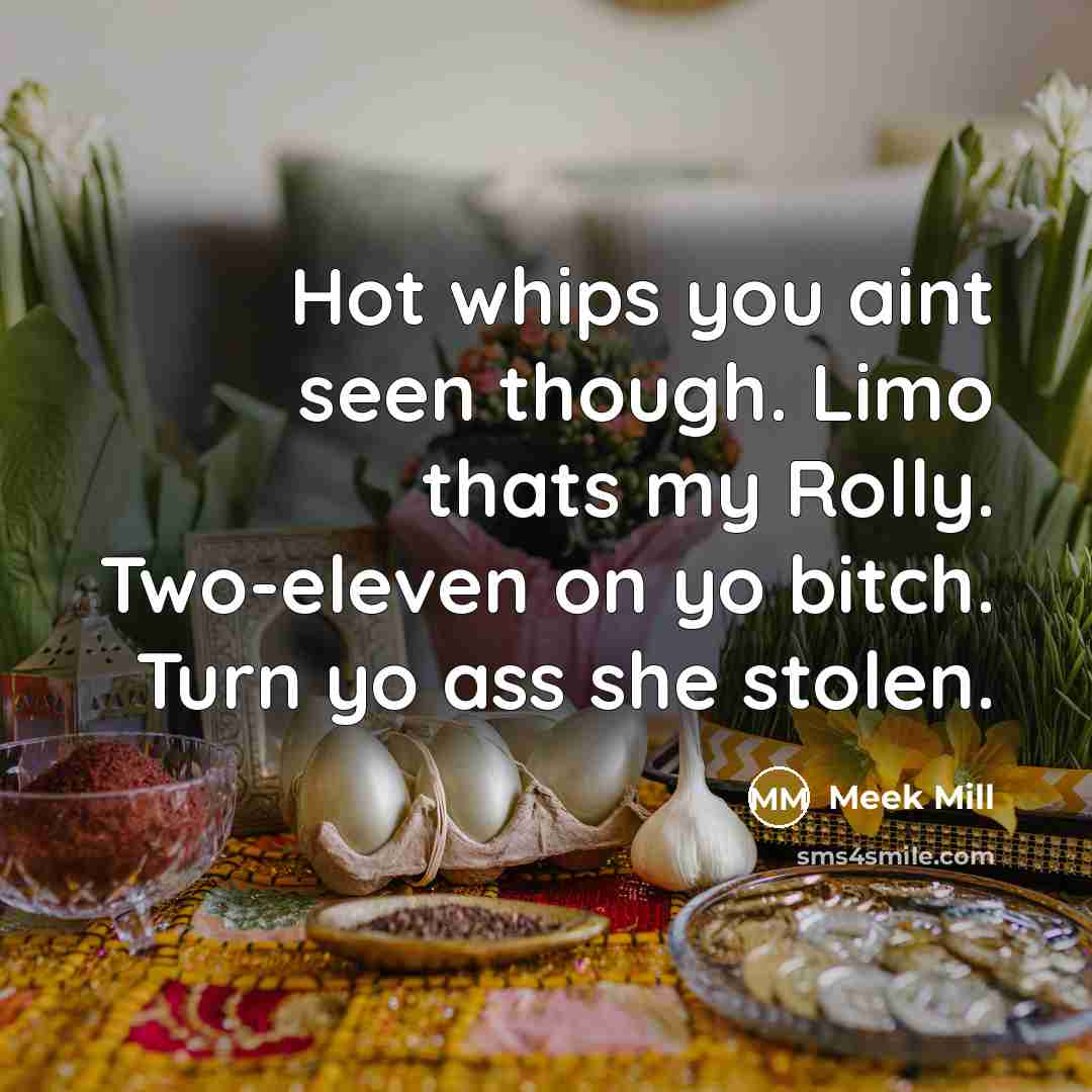 “Hot whips you aint seen though. Limo thats my Rolly.…” quote by Meek Mill