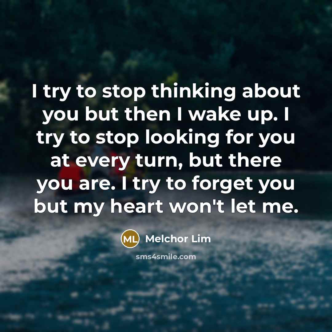 “I try to stop thinking about you but then I…” quote by Melchor Lim