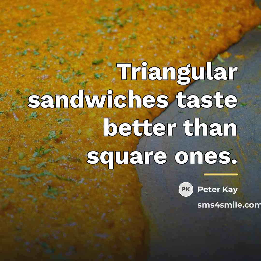 “Triangular sandwiches taste better than square ones.…” quote by Peter Kay
