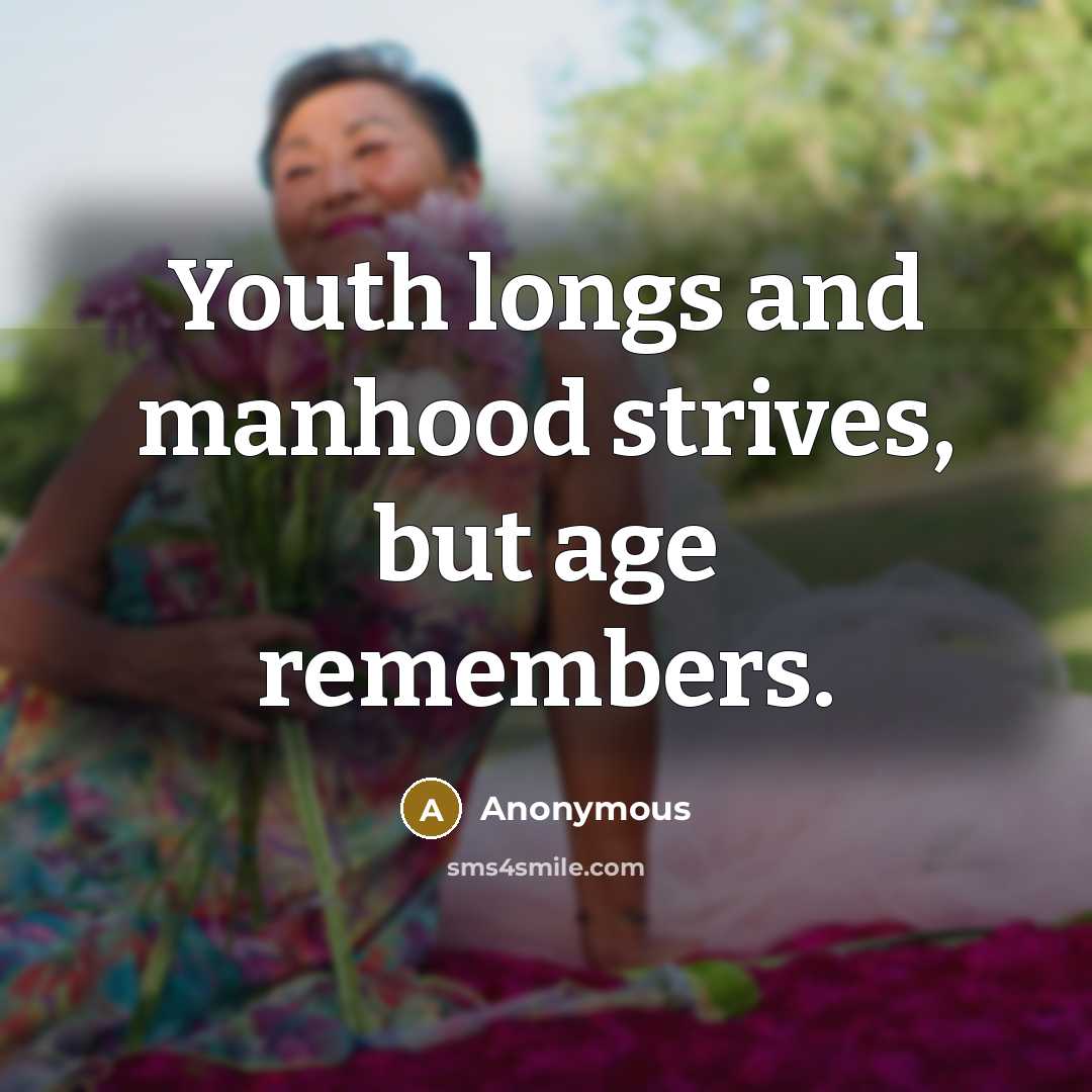 “Youth longs and manhood strives, but age remembers.…” quote by Anonymous